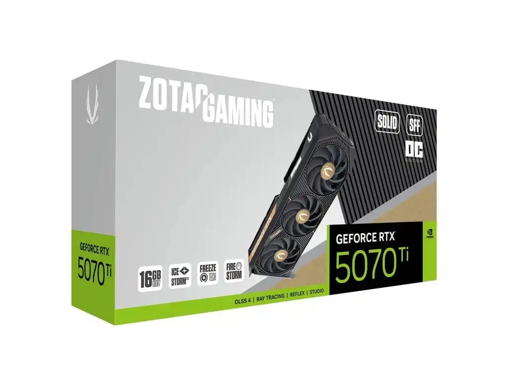 ZOTAC GAMING GeForce RTX 5070 Ti SOLID SFF OC Graphics Card | ZT - B50710J3 - 10P - Vektra Computers LLC ZOTAC GAMING GeForce RTX 5070 Ti SOLID SFF OC Graphics Card | ZT - B50710J3 - 10P - Vektra Computers LLC